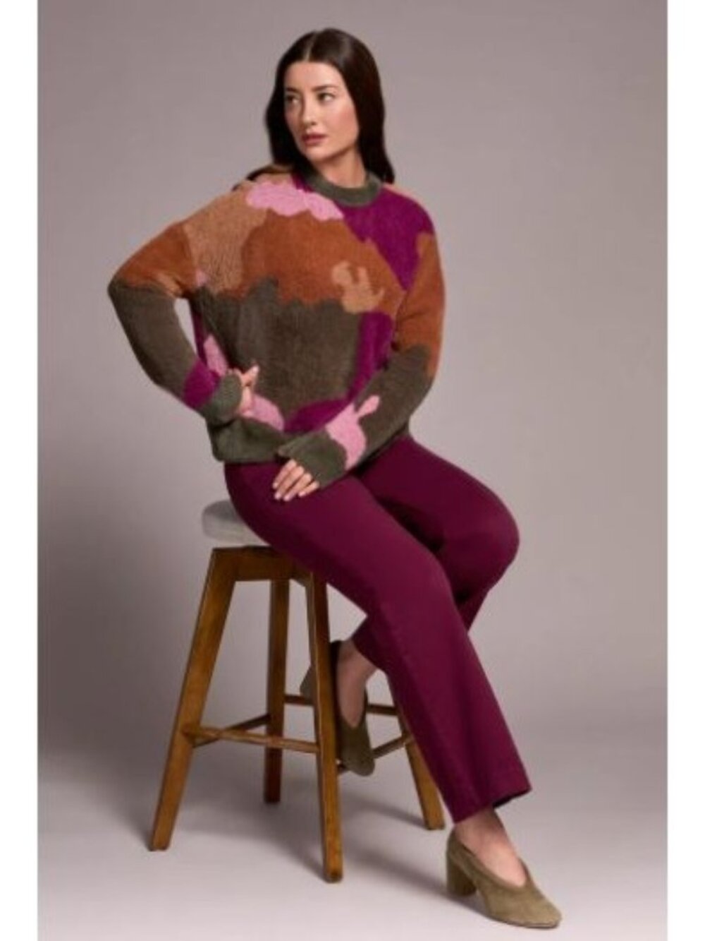 Fenna Fuzzy Intarsia Crew Neck Sweater in P/S Gingerspice - TRIBAL 5984O-5090